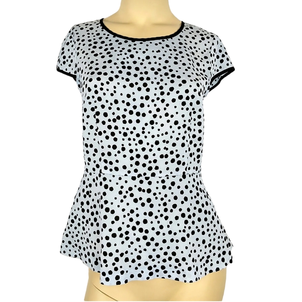 KENSIE Peplum Polkadot Top Womens Medium